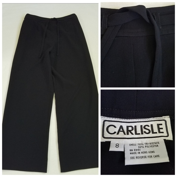 Carlisle Pants - Carlisle wide leg legged pants tie belt black 8